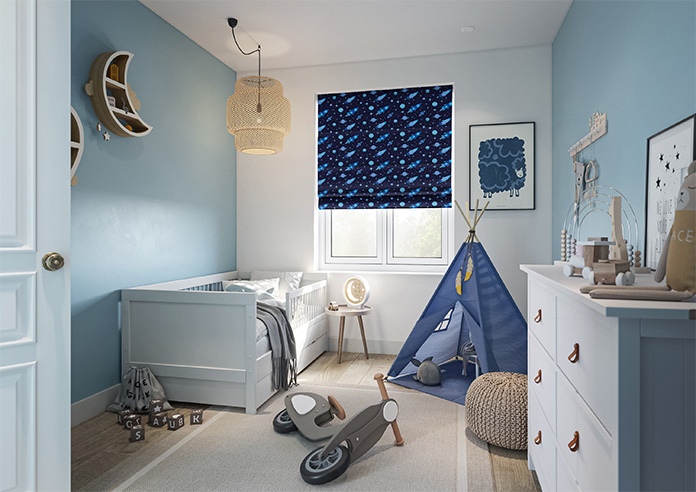 Rocket Adventure, Cosmic Blue - Twist&Fit Roman Blind - Image 6